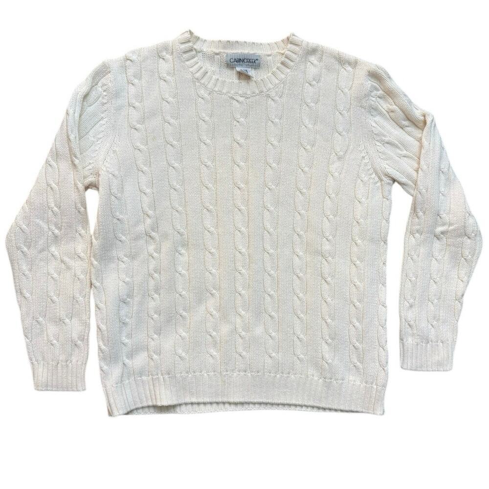 Cabin Creek Women's White Crew knit 100% cotton Sweater Size L
